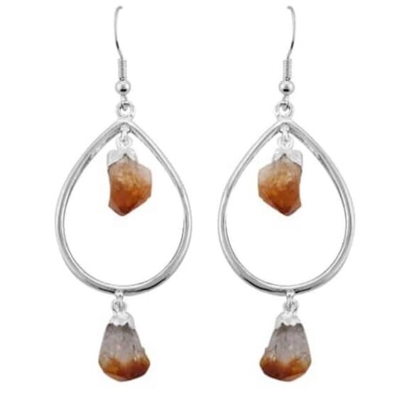 Brazilian Natural Citrine Drop Earrings in Silvertone 42.50ctw - Picture 2 of 15